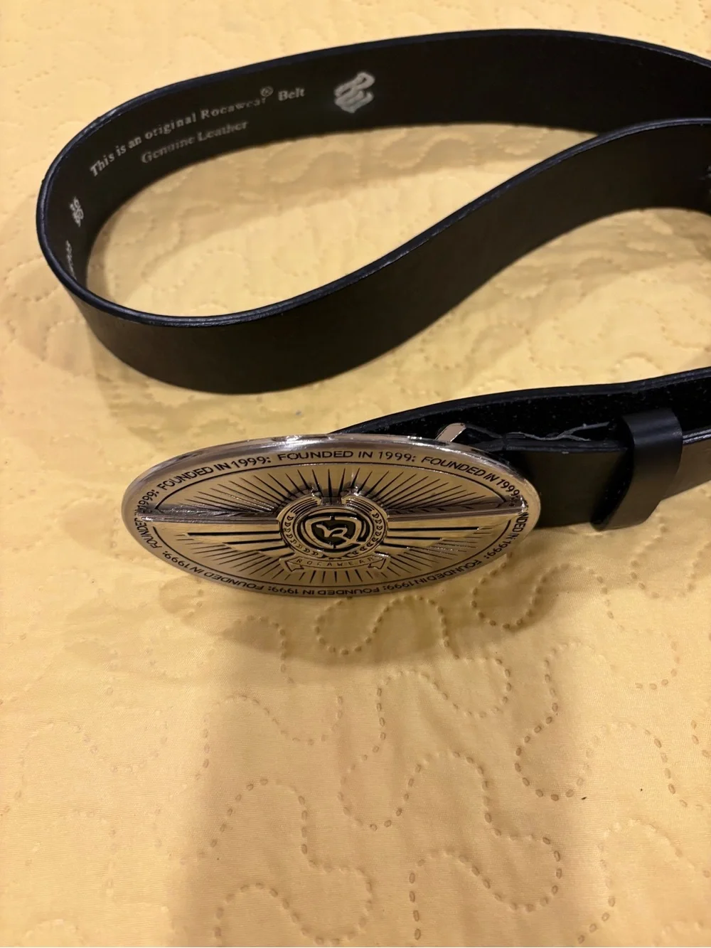 Vintage Black Belt with Silver Oval Emblem Buckle